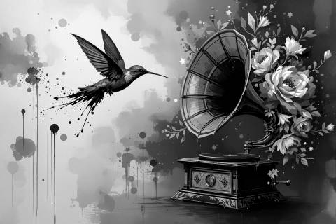 Sonata del Colibrí Zafiro en blanco y negro
