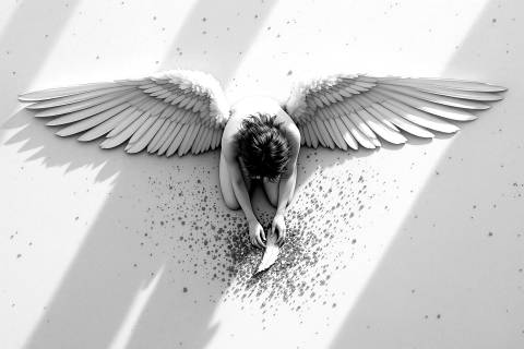 Pluma de Ceniza · Terrazzo Celestial en blanco y negro