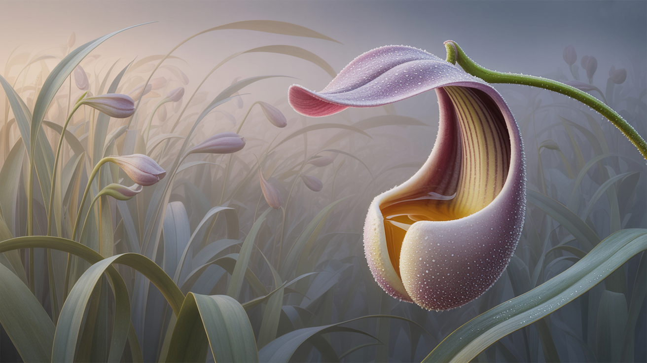 Cáliz Suspendido — Orquídea Coryanthes en Puntillismo