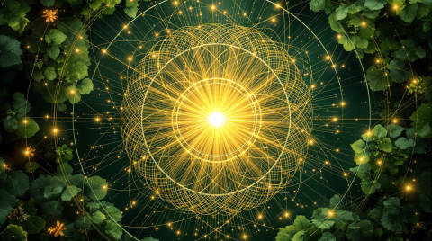 Mandala de Seda Dorada sobre Verde Botánico