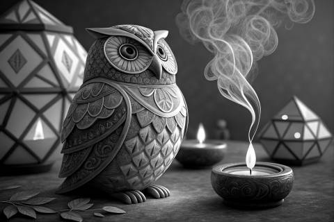 Búho de Talavera Facetado en blanco y negro