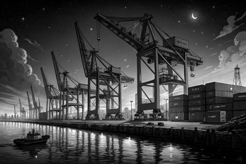 Puerto de Óxido y Luz en blanco y negro
