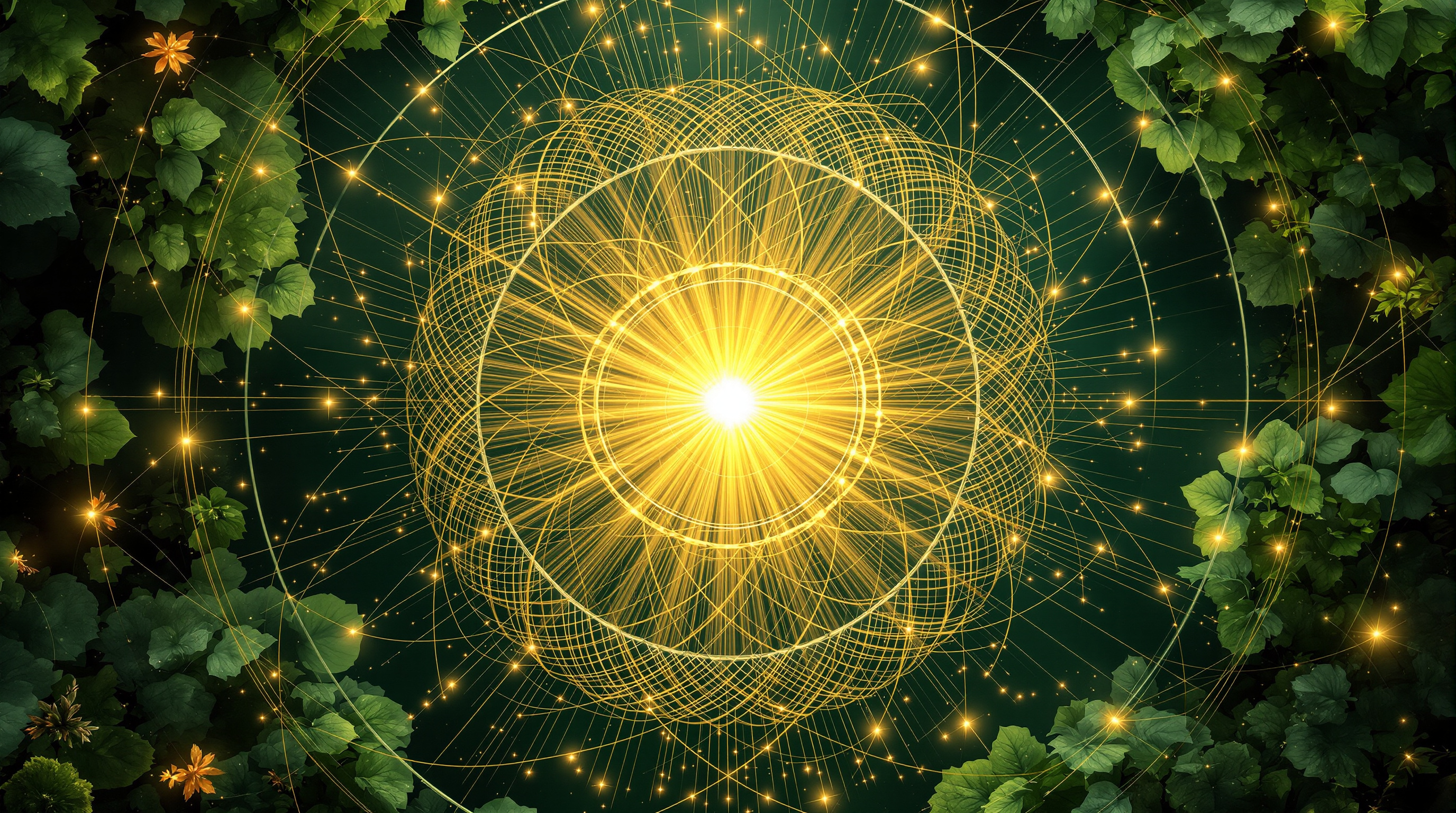 Mandala de Seda Dorada sobre Verde Botánico