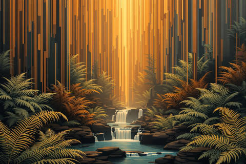 Cascada de Silencio en Basalto Dorado