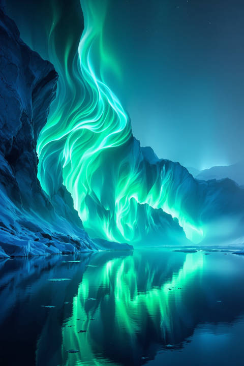 Cortina Aurora sobre Fiordo Helado