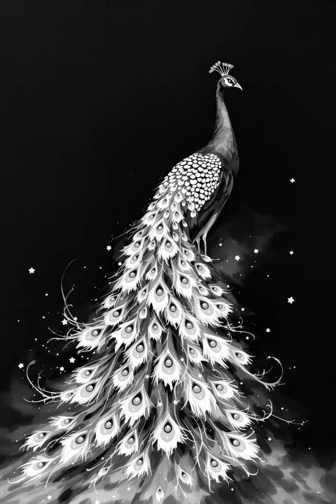Índigo Real: Cascada de Plumas en blanco y negro