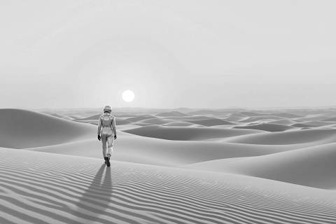 Viajera de la Luna Amatista en blanco y negro
