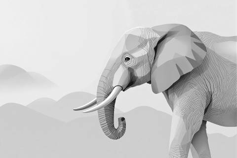 Elefante Sereno en Blush en blanco y negro