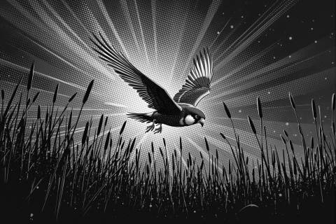 Estrépito Esmeralda: El Vuelo del Halcón en blanco y negro