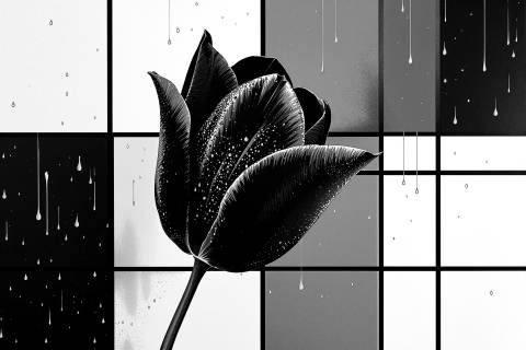 Tulipanes de Medianoche · Geometría de Lluvia en blanco y negro