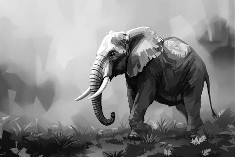Elefante Azul al Amanecer en blanco y negro