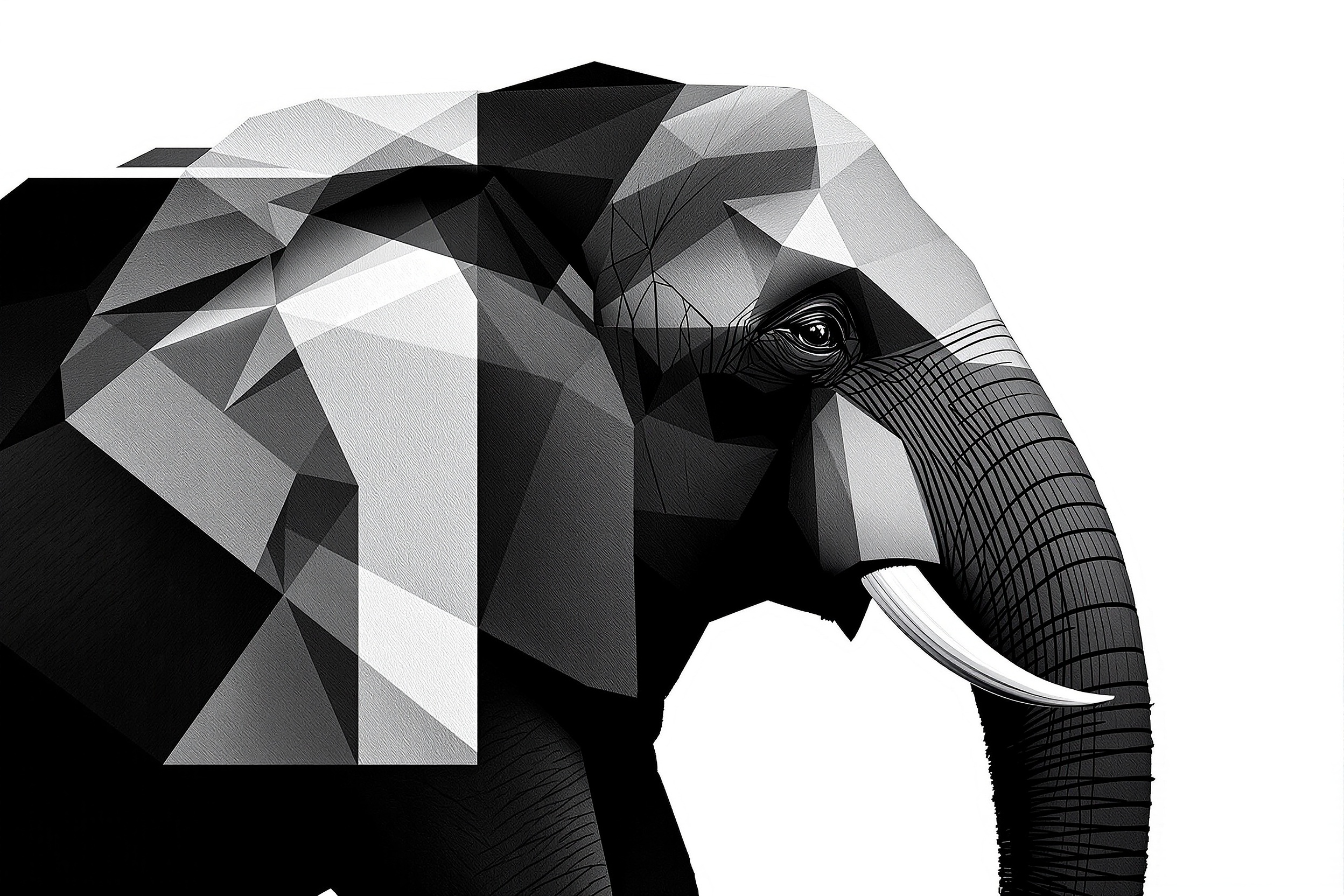 Elefante Fragmentado en Geometría Monocroma