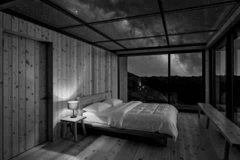 Recámara bajo las Estrellas en blanco y negro