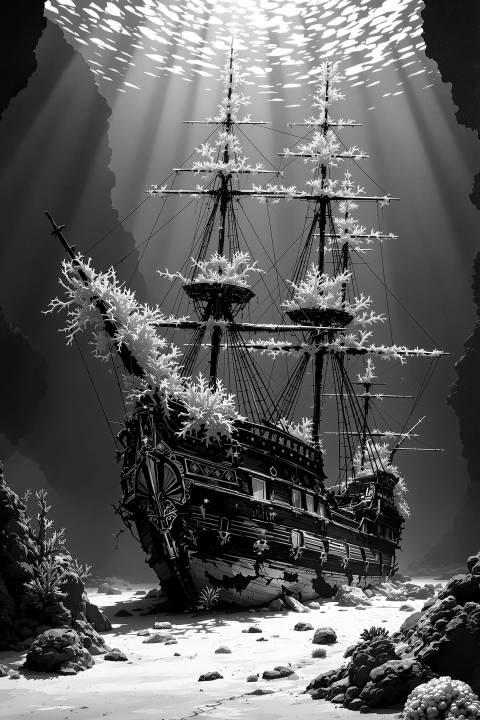 Galeón de Nácar y Oro en blanco y negro