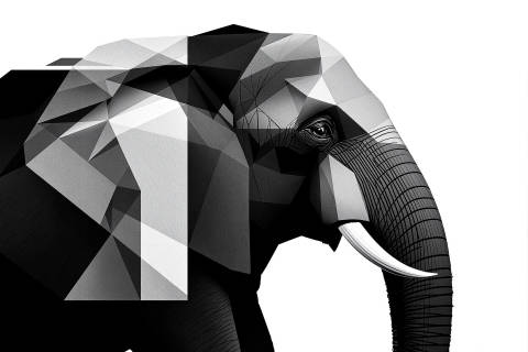 Elefante Fragmentado en Geometría Monocroma
