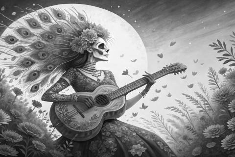 Serenata Etérea de Cempasúchil en blanco y negro