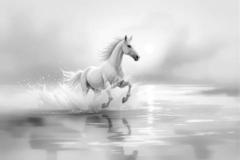 Camargue al Crepúsculo en blanco y negro