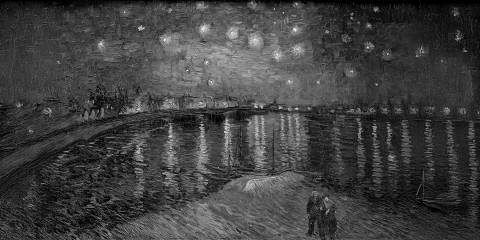 Noche estrellada sobre el Ródano, Vincent van Gogh en blanco y negro