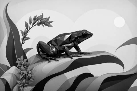 Rana Geométrica de Bromelia Sepia en blanco y negro
