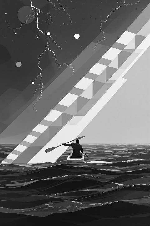 Remador del Infinito Suprematista en blanco y negro