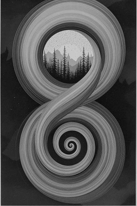 Espirales de Luna Entrelazada en blanco y negro