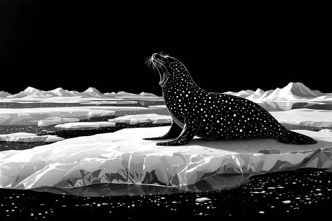 Bostezo Ártico en Oro y Turquesa en blanco y negro