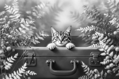 Metamorfosis en Cianotipo: El Gato Viajero en blanco y negro