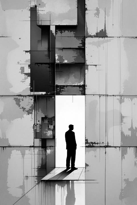 Silueta Suprematista del Muro Urbano en blanco y negro