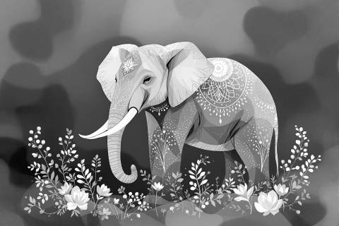 Elefante Índigo Onírico en blanco y negro