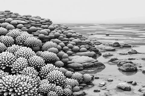 Vértigo de Marea: Percebes en Bruma en blanco y negro