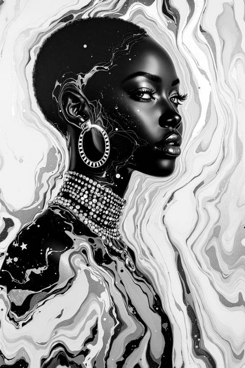 Reina de Luna Líquida en blanco y negro