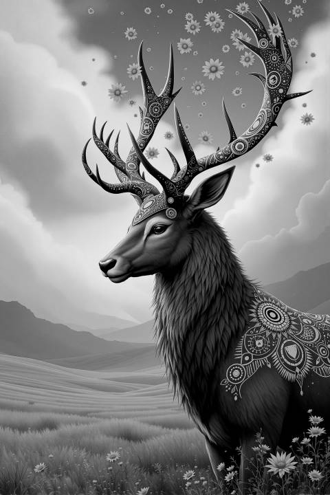 Kauyumari, el Venado del Sueño Dorado en blanco y negro